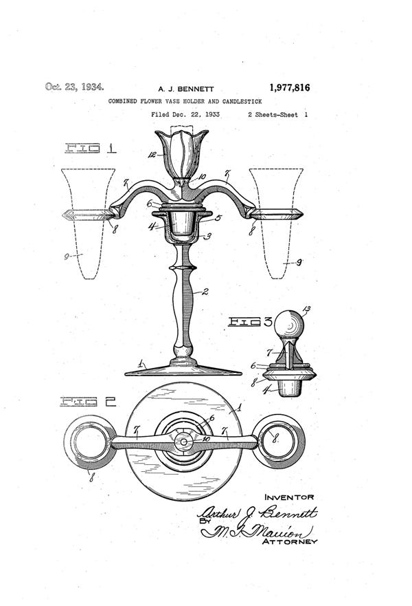 Cambridge Candlestick & Arms Patent 1977816-1