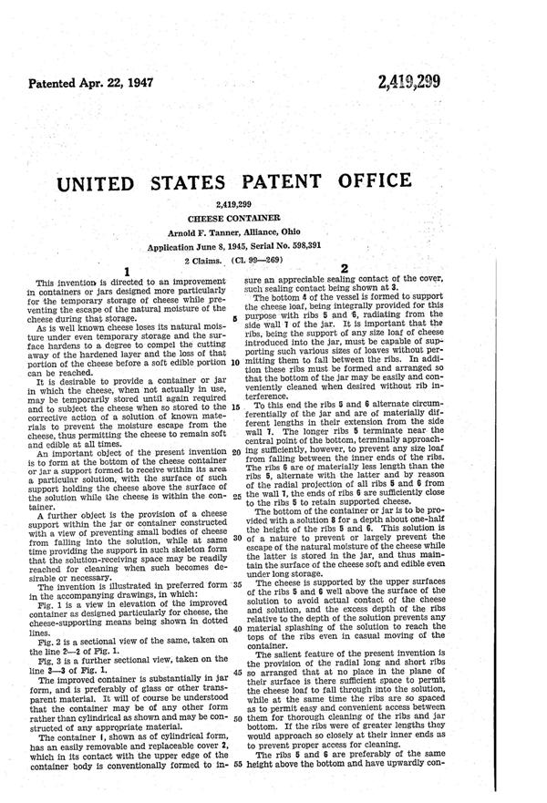 Cambridge #1570 Cheese Preserver Jar Patent 2419299-2