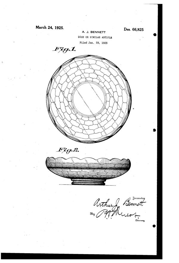 Cambridge # 500 Honeycomb Bowl Design Patent D 66825-1