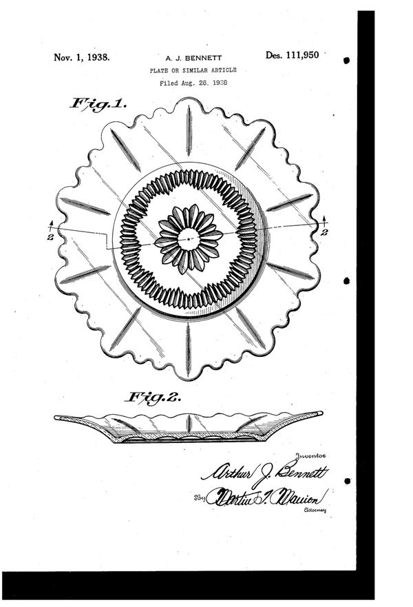 Cambridge #3600 Martha Plate Design Patent D111950-1