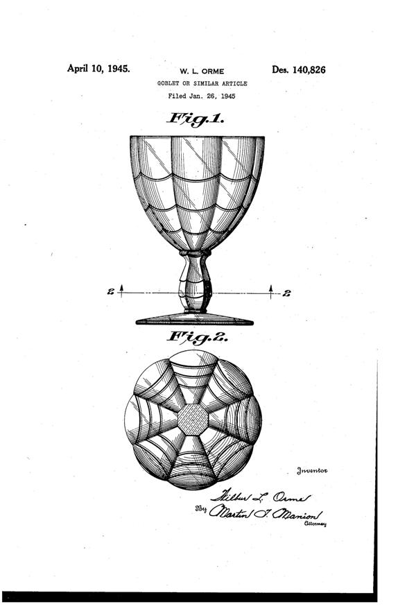 Cambridge #4000 Cascade Goblet Design Patent D140826-1