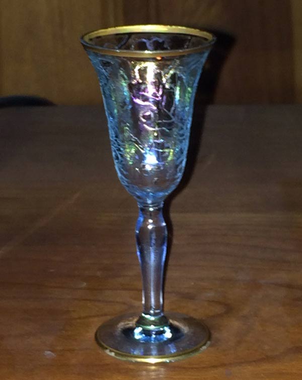 Fostoria # 877 Cordial w/ Oakwood #72 Decoration