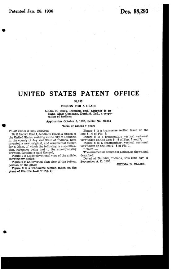 Indiana # 300 Constellation Tumbler Design Patent D 98293-2