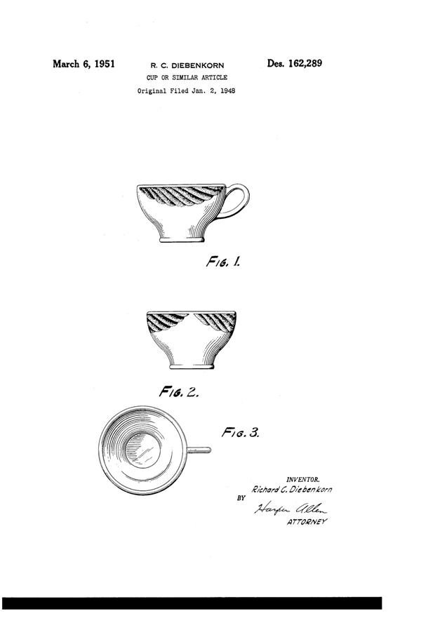 Indiana Cup Design Patent D162289-1