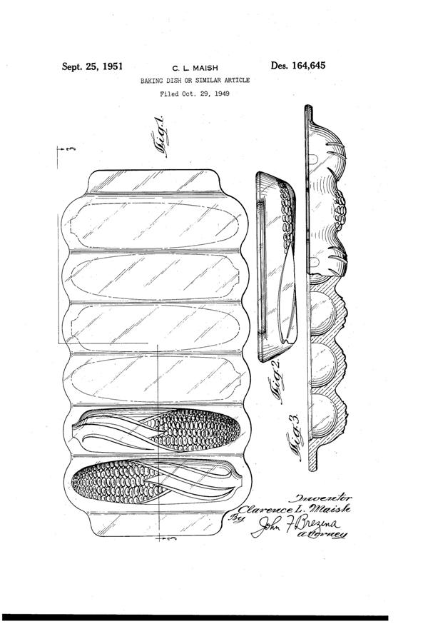 Indiana Little Crow Foods Miracle Maize Baking Dish Design Patent D164645-1