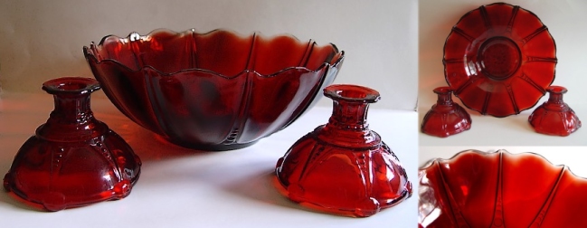 Anchor Hocking Royal Ruby Oyster & Pearl Console Set