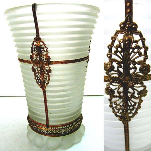 Hocking Manhattan Frosted Vase w/ Ormolu Decoration
