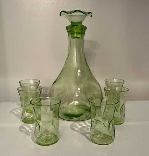 Hocking Pinch Decanter Set