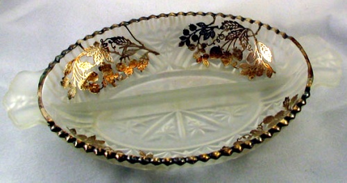 Anchor Hocking Thousand Line Relish w/ Silver Overlay