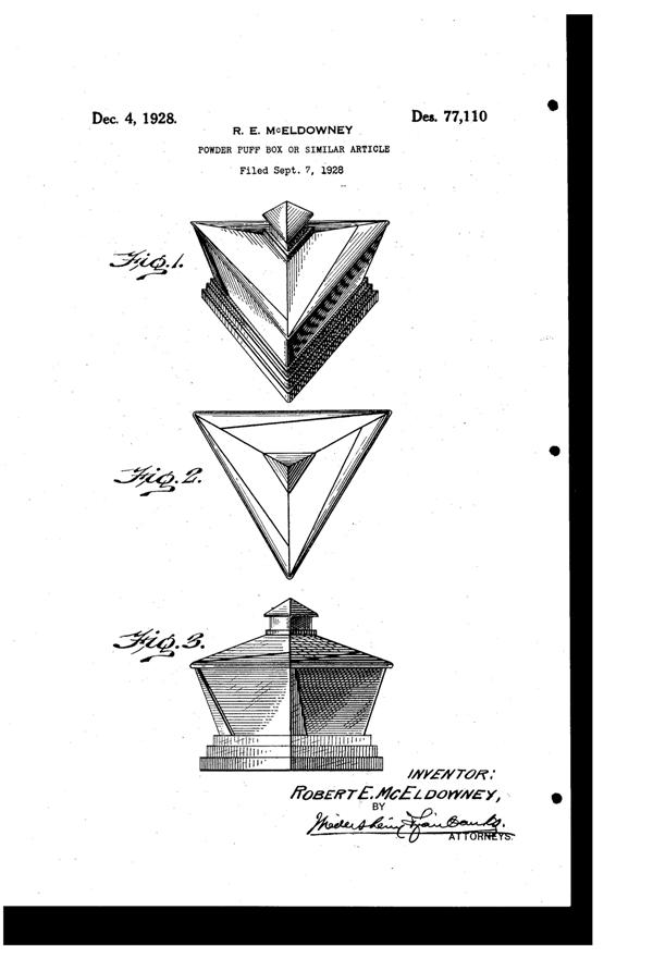 New Martinsville #  33 Modernistic Puff Box Design Patent D 77110-1