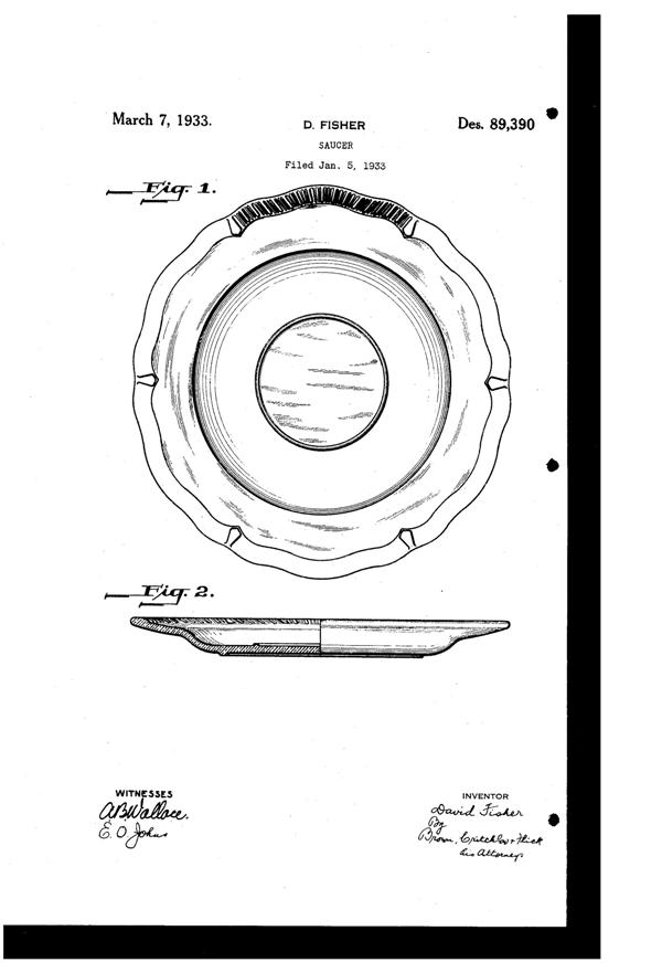 Paden City # 881 Gadroon Saucer Design Patent D 89390-1