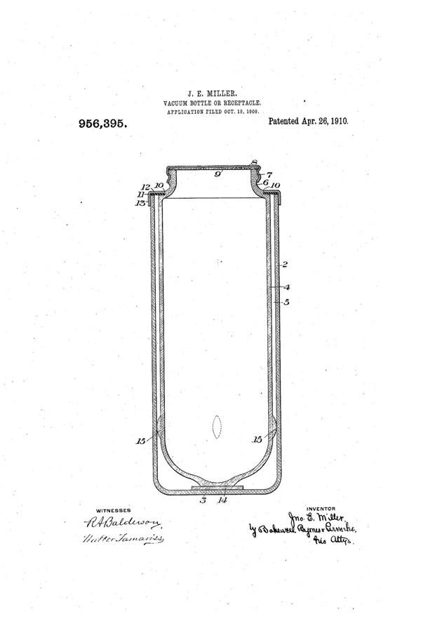 Duncan & Miller Vacuum Bottle Patent  956395-1