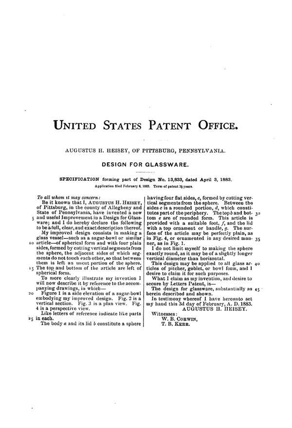 Duncan  Sugar Design Patent D 13833-3