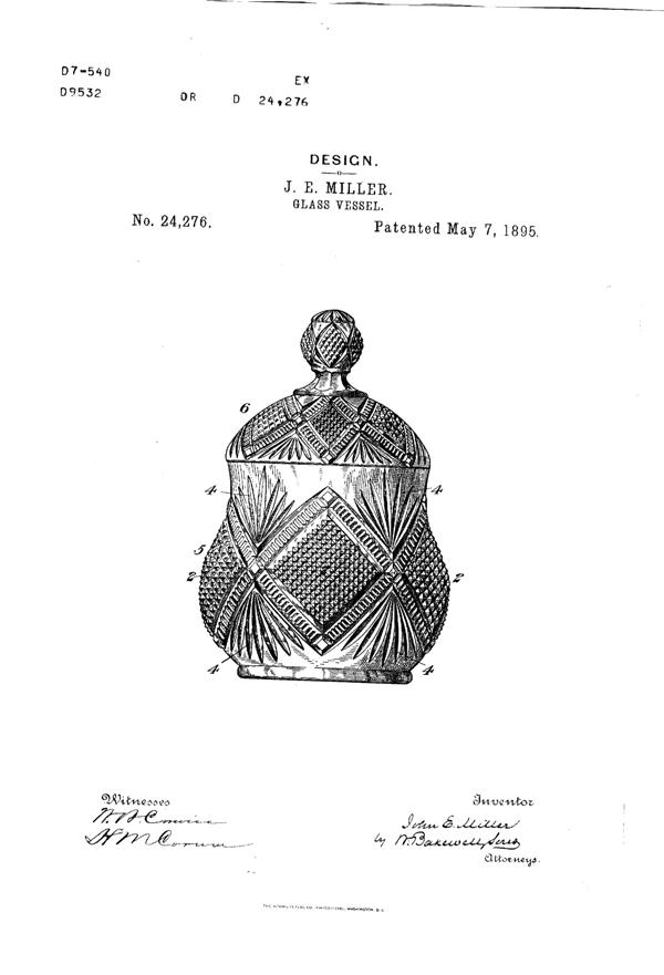 Duncan & Miller Sugar and Lid Design Patent D 24276-1