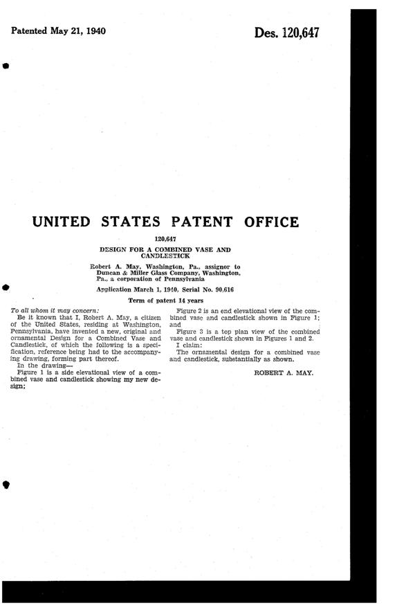 Duncan & Miller # 122 Sylvan 2-Lite Candle Vase Design Patent D120647-2