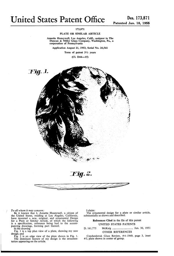 Duncan & Miller Plate Design Patent D173871-1