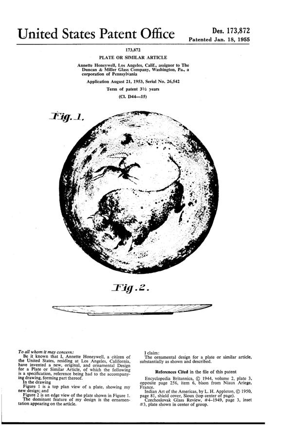 Duncan & Miller Plate Design Patent D173872-1