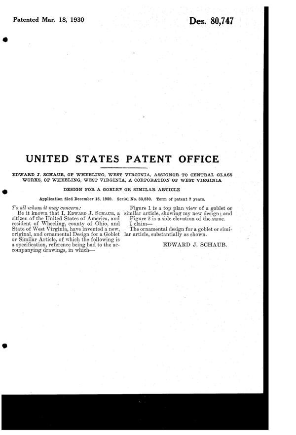 Central #1450 Goblet Design Patent D 80747-2