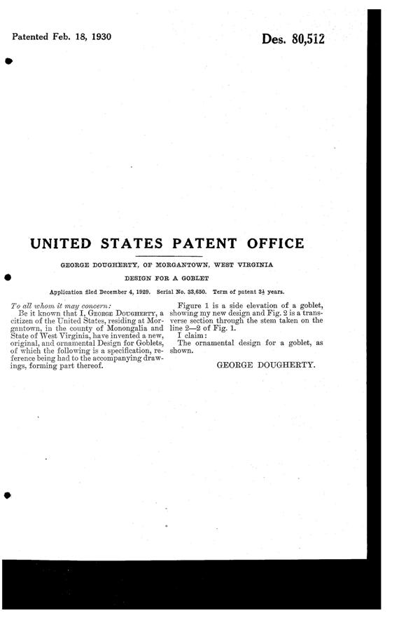 Morgantown #7662 Majesty Goblet Design Patent D 80512-2