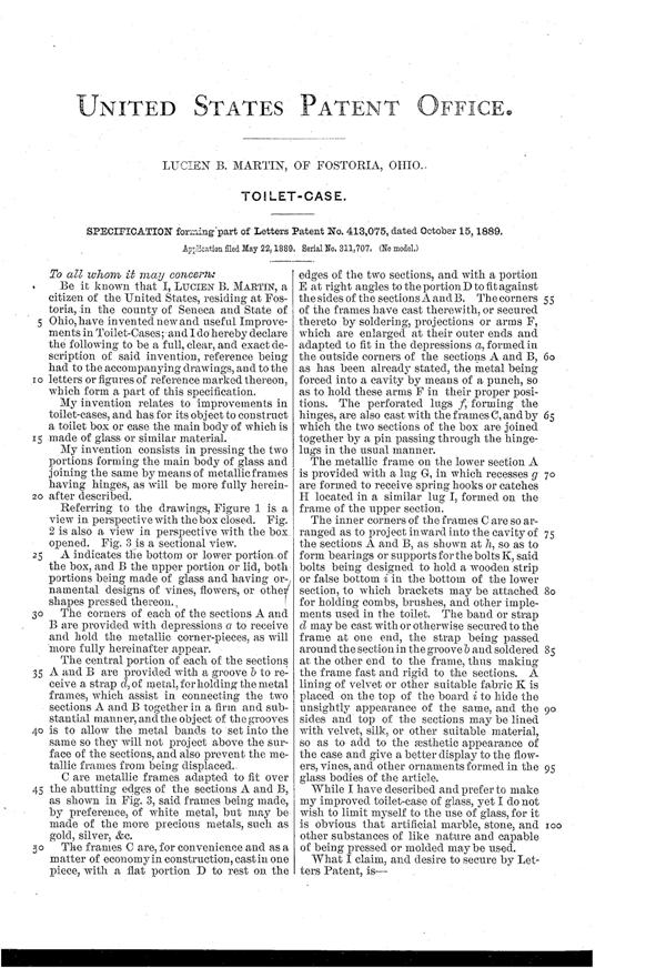 Fostoria Vanity Box Patent  413075-2