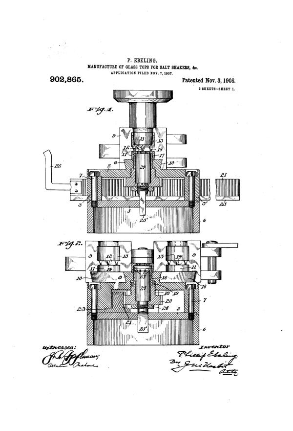 Fostoria Glass Salt Shaker Top Patent  902865-1
