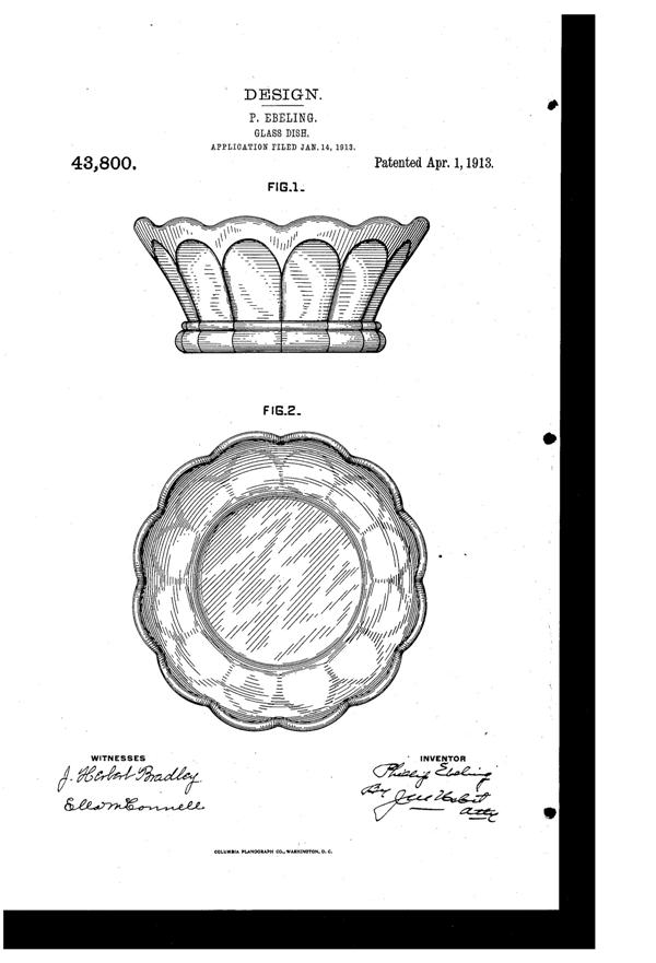 Fostoria #2222 Colonial Bowl Design Patent D 43800-1
