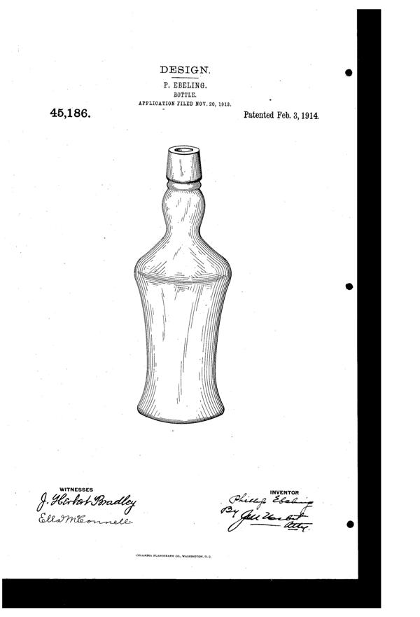 Fostoria Bottle Design Patent D 45186-1