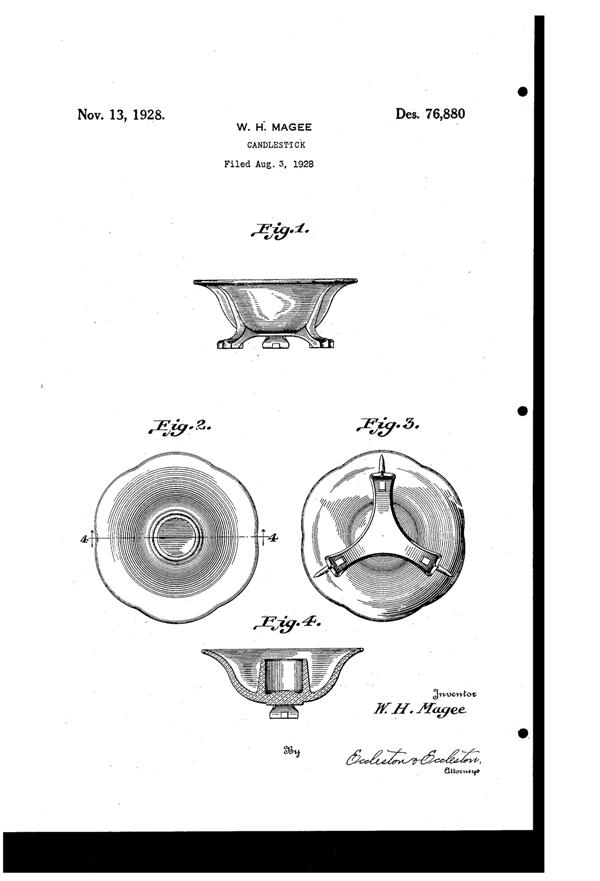 Fostoria #2394 Candlestick Design Patent D 76880-1