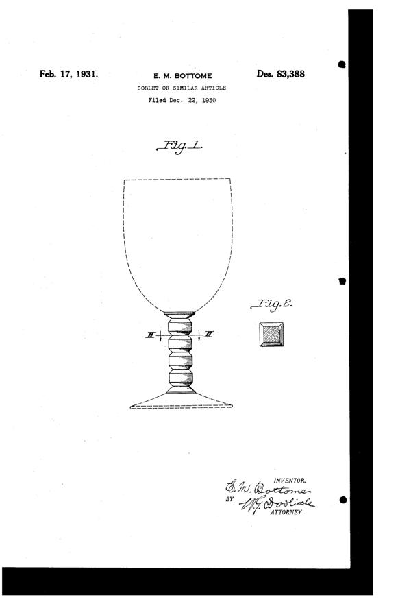 Fostoria #6003 Goblet Design Patent D 83388-1