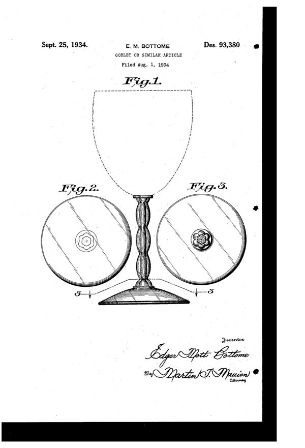 Fostoria #6012 Winchester Goblet Design Patent D 93380-1