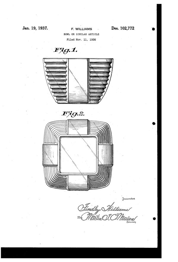 Fostoria #2546 Quadrangle Bowl Design Patent D102772-1