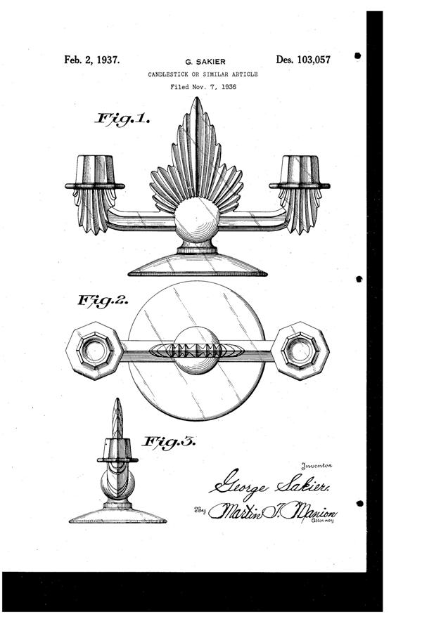 Fostoria #2545 Flame Duo Candlestick Design Patent D103057-1