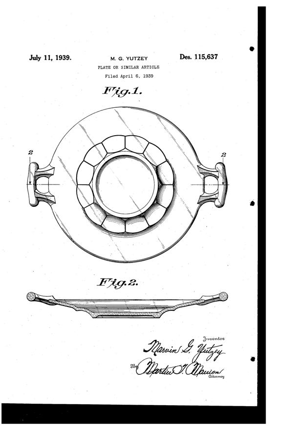 Fostoria #2574 Raleigh Cake Plate Design Patent D115637-1