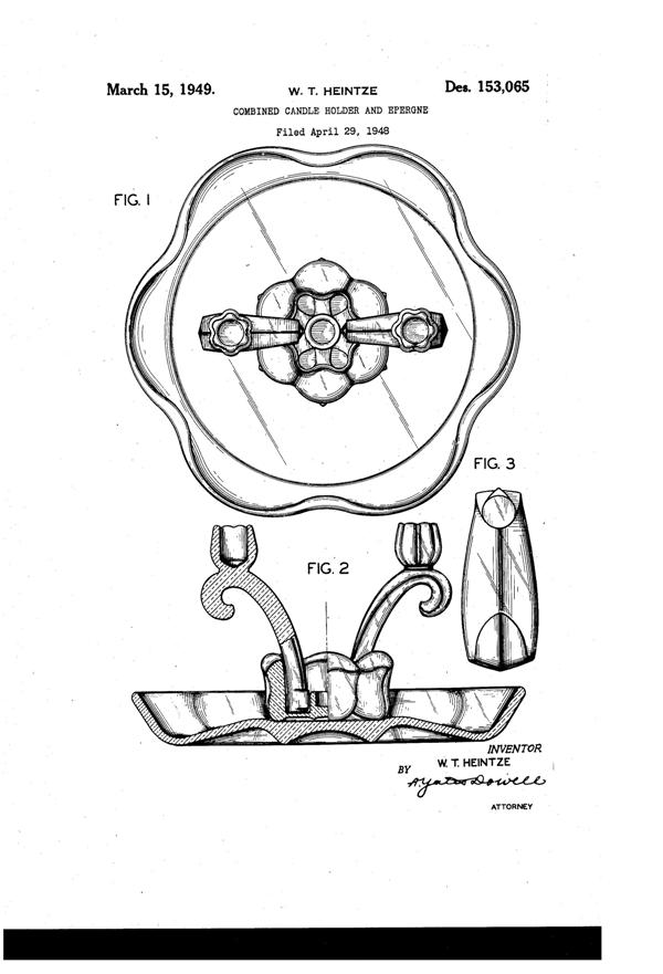 Fostoria #2640 Candlestick (Modified) & Bowl Design Patent D153065-1