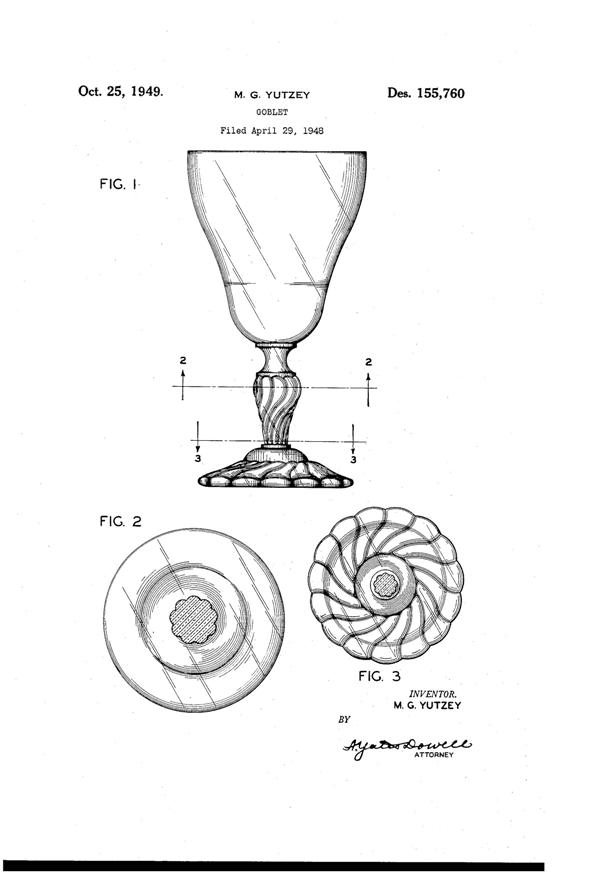 Fostoria #5412 Colonial Dame Goblet Design Patent D155760-1
