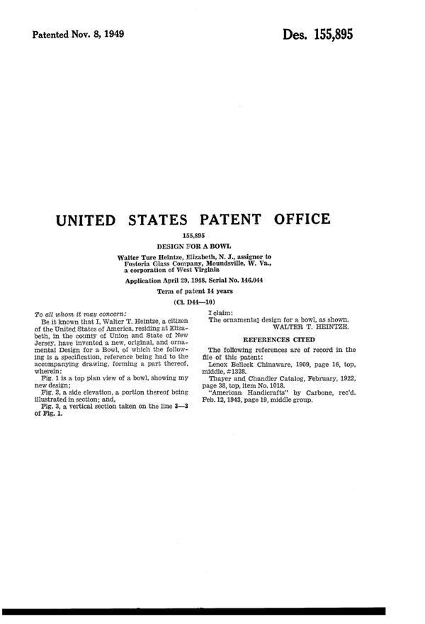Fostoria Bowl Design Patent D155895-2