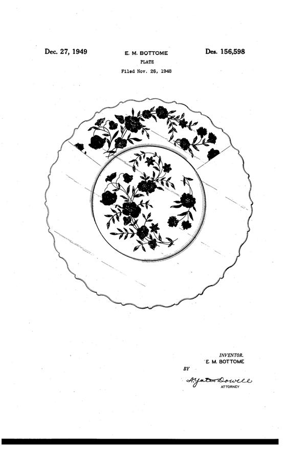Fostoria # 338 Chintz Etch on #2630 Century Plate Design Patent D156598-1