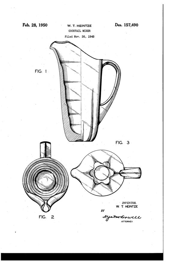 Fostoria #2643 Holiday Pitcher Design Patent D157490-1