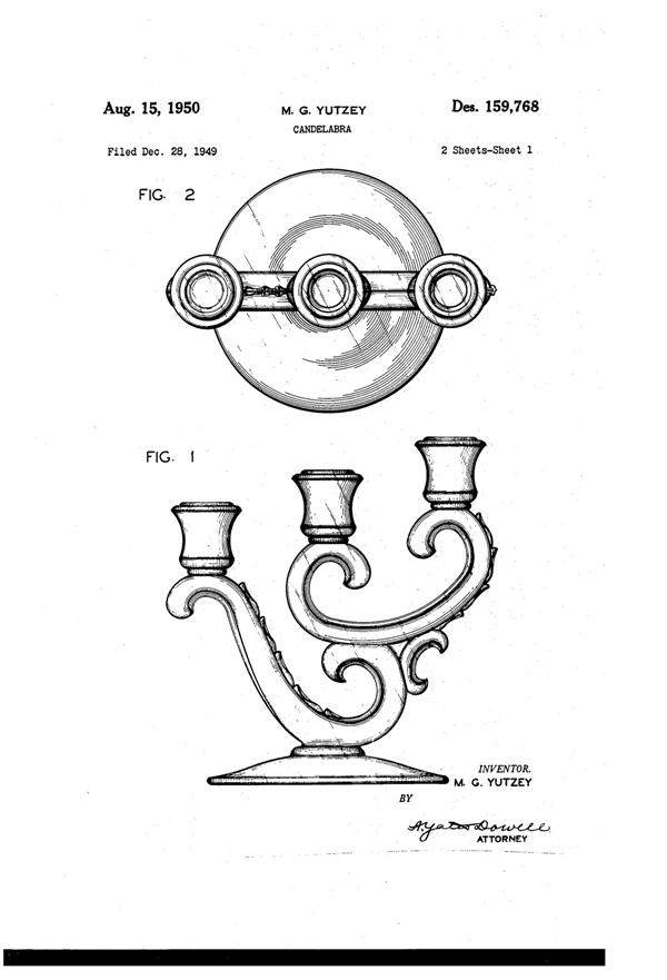 Fostoria #2630 Century Trindle Candlestick Design Patent D159768-1
