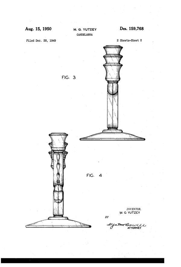 Fostoria #2630 Century Trindle Candlestick Design Patent D159768-2
