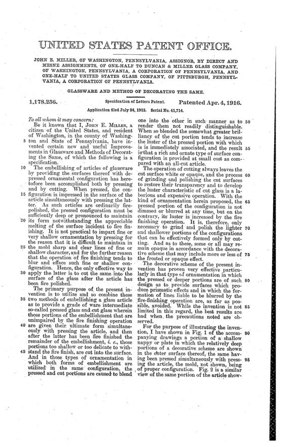 U. S. Glass Cutting Patent 1178256-2