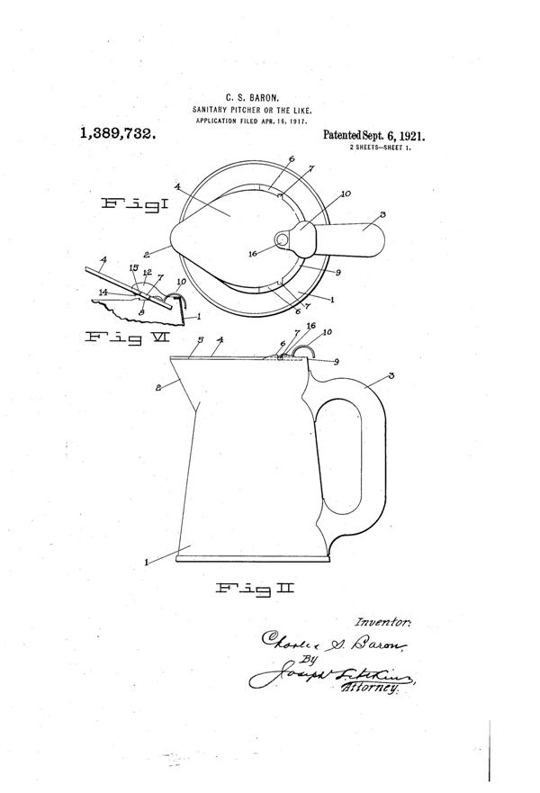 U. S. Glass Jug Patent 1389732-1