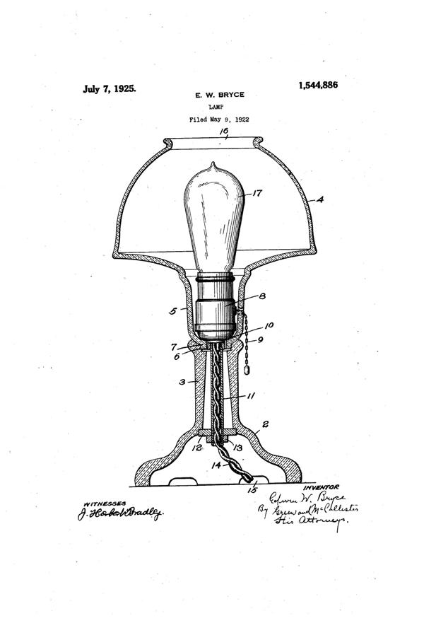 U. S. Glass Lamp Patent 1544886-1