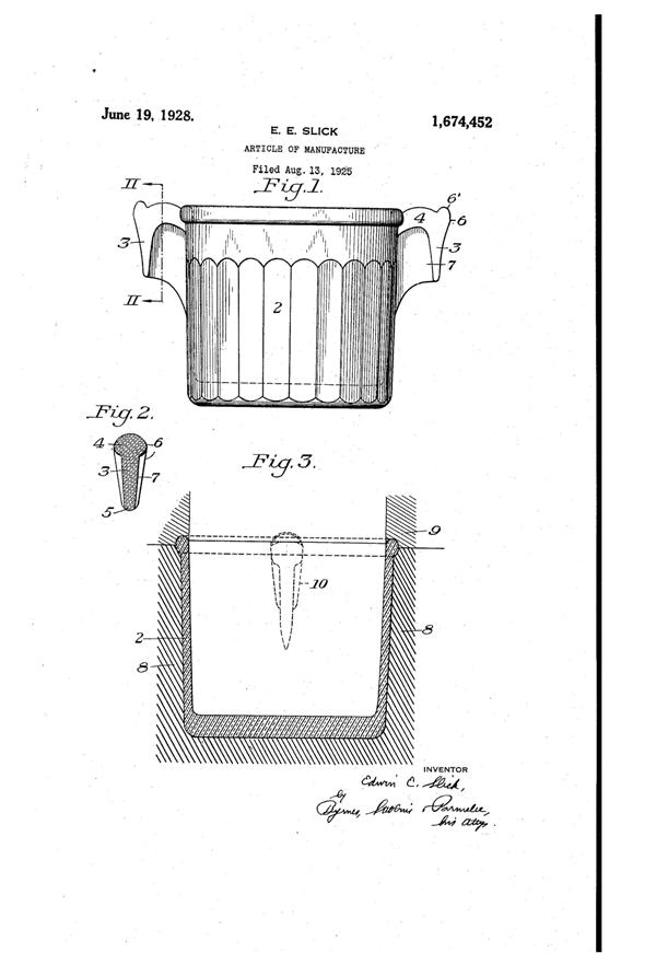 U. S. Glass Ice Bucket Patent 1674452-1