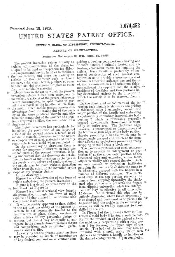 U. S. Glass Ice Bucket Patent 1674452-2