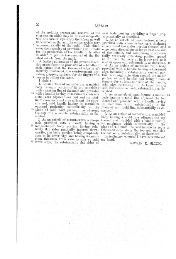 U. S. Glass Ice Bucket Patent 1674452-3