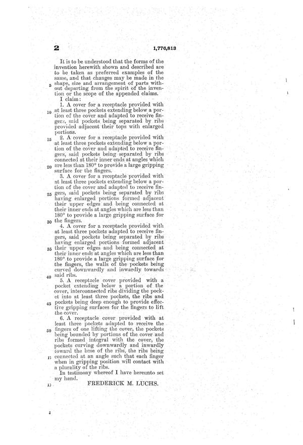 U. S. Glass Container Lid Patent 1776813-3