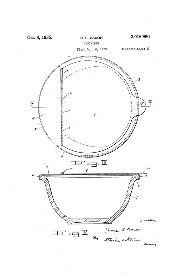 U. S. Glass Bowl & Lid Patent 2016980-2