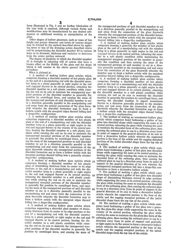 U. S. Glass #   92 Vase Patent 2754629-3