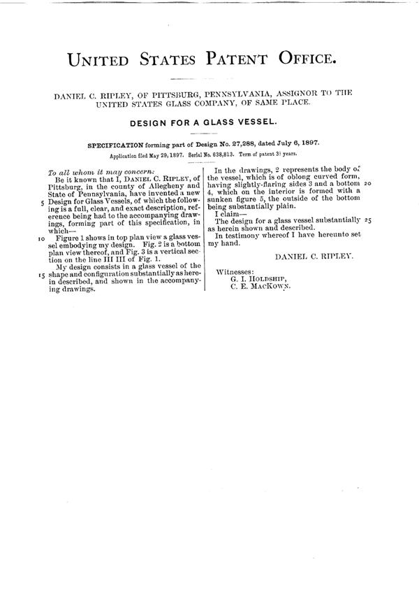 U. S. Glass Gelatin Mold Design Patent D 27288-2